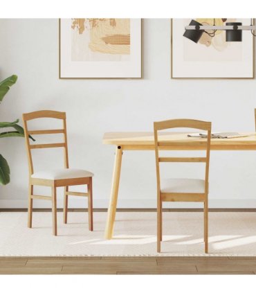 vidaXL Dining Chair 2 pcs Natural and Light Solid Rubber Wood — Colour: Natural and white — V0672004468
