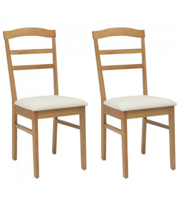 vidaXL Dining Chair 2 pcs Natural and Light Solid Rubber Wood — Colour: Natural and white — V0672004468