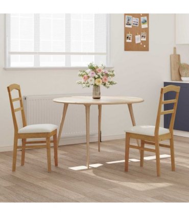 vidaXL Dining Chair 2 pcs Natural and Light Solid Rubber Wood — Colour: Natural and white — V0672004468