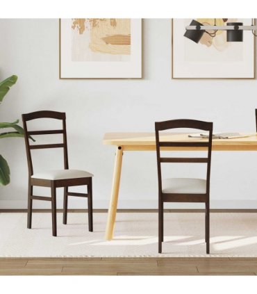 vidaXL Dining Chair 2 pcs Light Brown and Light Solid Rubber Wood