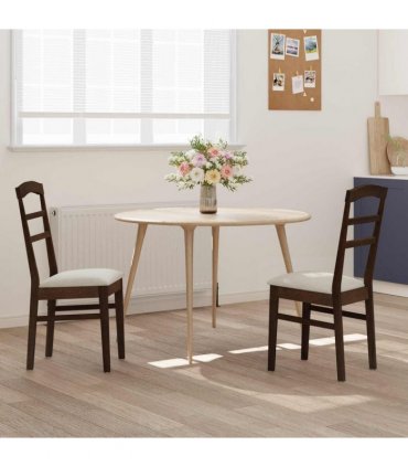 vidaXL Dining Chair 2 pcs Light Brown and Light Solid Rubber Wood