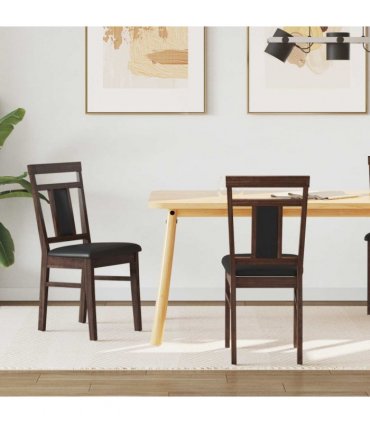 vidaXL Dining Chair 2 pcs Light Brown and Black Solid Rubber Wood — V0672004472