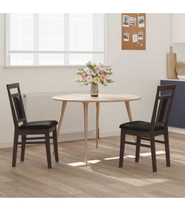 vidaXL Dining Chair 2 pcs Light Brown and Black Solid Rubber Wood — V0672004472