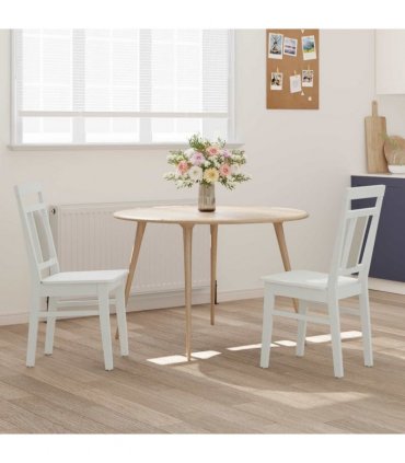 vidaXL Dining Chair 2 pcs White Solid Rubber Wood — V0672004475
