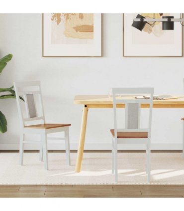 vidaXL Dining Chair 2 pcs White and Natural Solid Rubber Wood — V0672004476