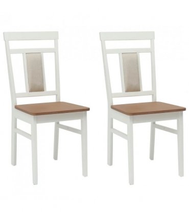 vidaXL Dining Chair 2 pcs White and Natural Solid Rubber Wood — V0672004476