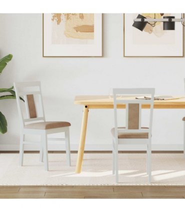 vidaXL Dining Chair 2 pcs White and Brown Solid Rubber Wood — V0672004477