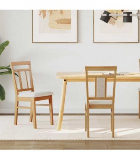 vidaXL Dining Chair 2 pcs Natural and Light Solid Rubber Wood — Colour: Natural and white — V0672004478