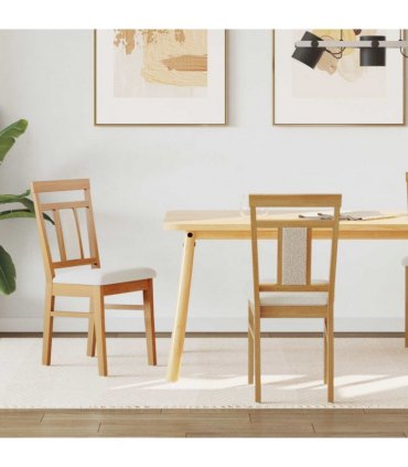 vidaXL Dining Chair 2 pcs Natural and Light Solid Rubber Wood — Colour: Natural and white — V0672004478