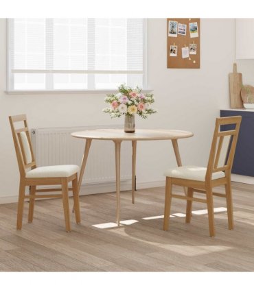 vidaXL Dining Chair 2 pcs Natural and Light Solid Rubber Wood — Colour: Natural and white — V0672004478