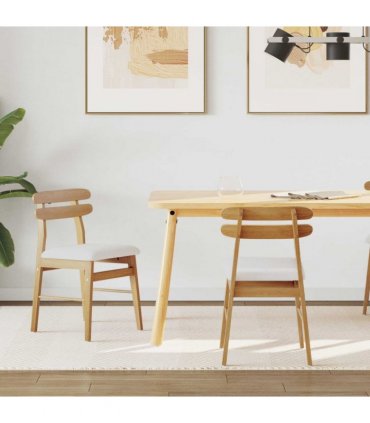 vidaXL Dining Chair 2 pcs Natural and Light Solid Rubber Wood — Colour: Natural and white — V0672004481