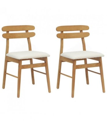 vidaXL Dining Chair 2 pcs Natural and Light Solid Rubber Wood — Colour: Natural and white — V0672004481