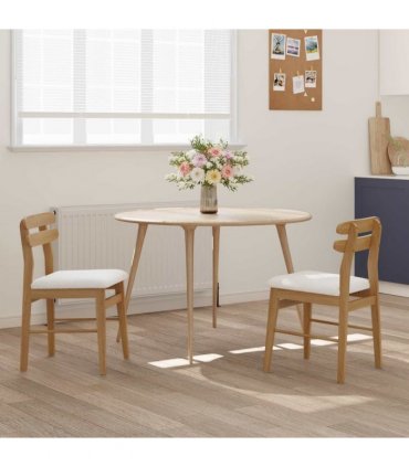 vidaXL Dining Chair 2 pcs Natural and Light Solid Rubber Wood — Colour: Natural and white — V0672004481