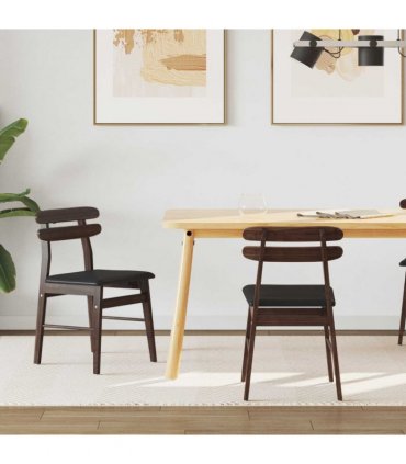 vidaXL Dining Chair 2 pcs Light Brown and Black Solid Rubber Wood — V0672004483