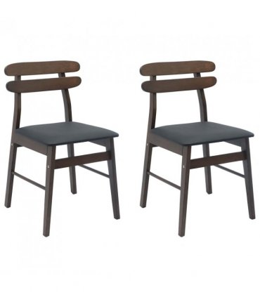 vidaXL Dining Chair 2 pcs Light Brown and Black Solid Rubber Wood — V0672004483