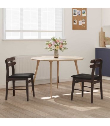 vidaXL Dining Chair 2 pcs Light Brown and Black Solid Rubber Wood — V0672004483
