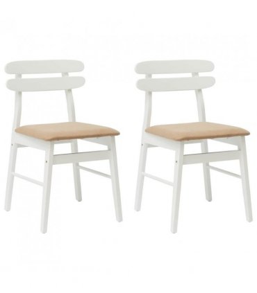 vidaXL Dining Chair 2 pcs White and Brown Solid Rubber Wood — V0672004485