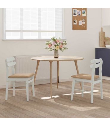 vidaXL Dining Chair 2 pcs White and Brown Solid Rubber Wood — V0672004485