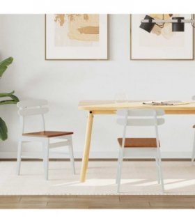 vidaXL Dining Chair 2 pcs White and Natural Solid Rubber Wood — V0672004487