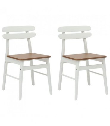 vidaXL Dining Chair 2 pcs White and Natural Solid Rubber Wood — V0672004487