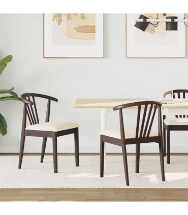 vidaXL Dining Chair 2 pcs Light Brown and Light Solid Rubberwood