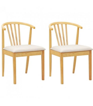 vidaXL Dining Chair 2 pcs Natural and Light Solid Rubberwood