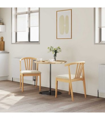 vidaXL Dining Chair 2 pcs Natural and Light Solid Rubberwood