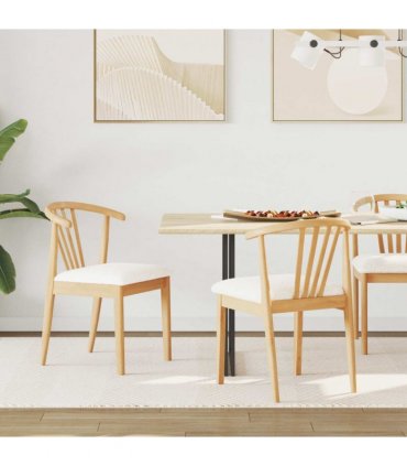 vidaXL Dining Chair 2 pcs Natural and White Solid Rubberwood
