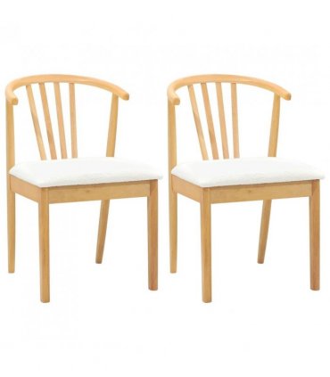vidaXL Dining Chair 2 pcs Natural and White Solid Rubberwood