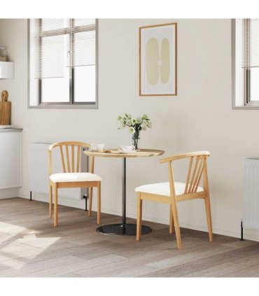 vidaXL Dining Chair 2 pcs Natural and White Solid Rubberwood