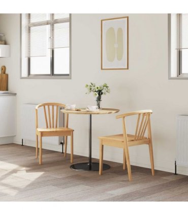 vidaXL Dining Chair 2 pcs Natural Solid Rubberwood