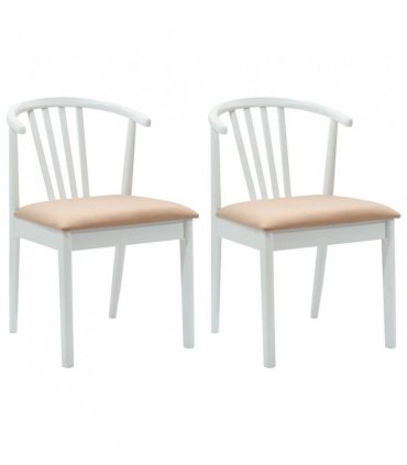 vidaXL Dining Chair 2 pcs White and Brown Solid Rubberwood