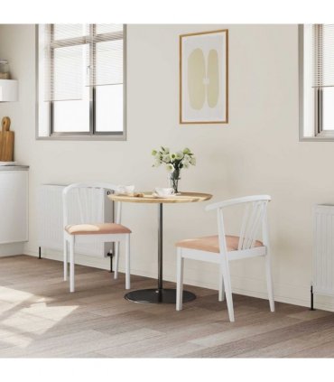 vidaXL Dining Chair 2 pcs White and Brown Solid Rubberwood