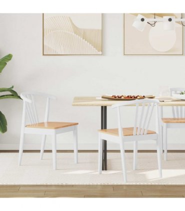 vidaXL Dining Chair 2 pcs White and natural Solid Rubberwood