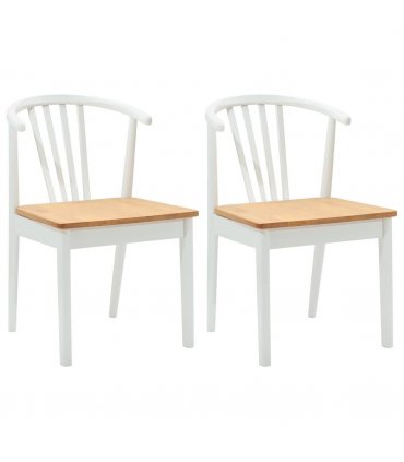 vidaXL Dining Chair 2 pcs White and natural Solid Rubberwood