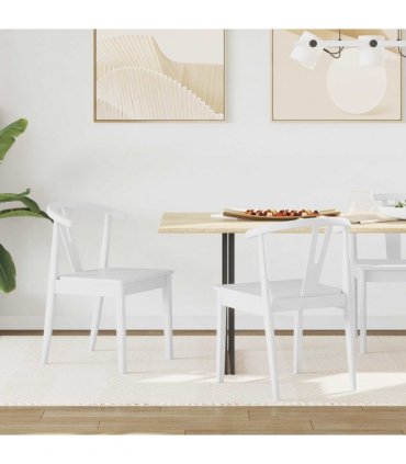 vidaXL Dining Chair 2 pcs White and White Solid Rubber Wood