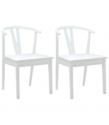 vidaXL Dining Chair 2 pcs White and White Solid Rubber Wood