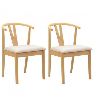 vidaXL Dining Chair 2 pcs Natural and Light Solid Rubber Wood — V0672004500