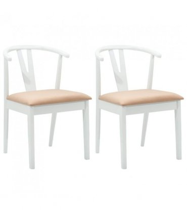 vidaXL Dining Chair 2 pcs White and Brown Solid Rubber Wood — V0672004501