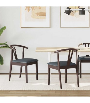 vidaXL Dining Chair 2 pcs Light Brown and Black Solid Rubber Wood — V0672004502