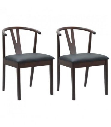 vidaXL Dining Chair 2 pcs Light Brown and Black Solid Rubber Wood — V0672004502