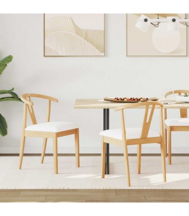vidaXL Dining Chair 2 pcs Natural and Light Solid Rubber Wood — Colour: Natural and white — V0672004504