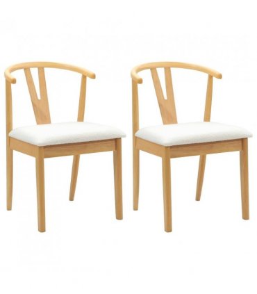 vidaXL Dining Chair 2 pcs Natural and Light Solid Rubber Wood — Colour: Natural and white — V0672004504