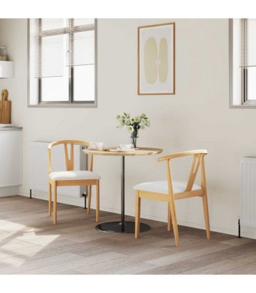 vidaXL Dining Chair 2 pcs Natural and Light Solid Rubber Wood — Colour: Natural and white — V0672004504