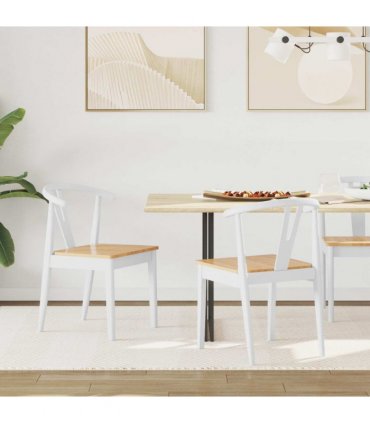vidaXL Dining Chair 2 pcs White and Natural Solid Rubber Wood — V0672004505