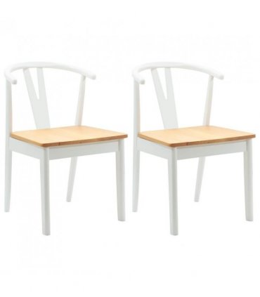 vidaXL Dining Chair 2 pcs White and Natural Solid Rubber Wood — V0672004505