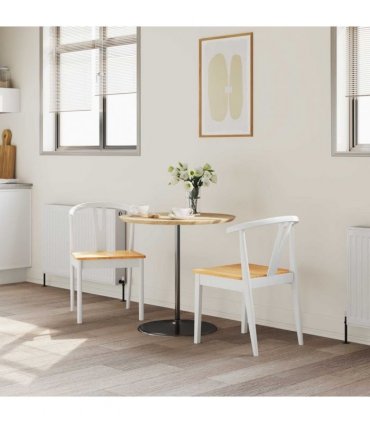 vidaXL Dining Chair 2 pcs White and Natural Solid Rubber Wood — V0672004505