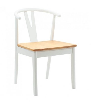 vidaXL Dining Chair 2 pcs White and Natural Solid Rubber Wood — V0672004505
