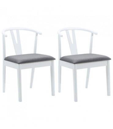 vidaXL Dining Chair 2 pcs White and Grey Solid Rubber Wood — V0672004506