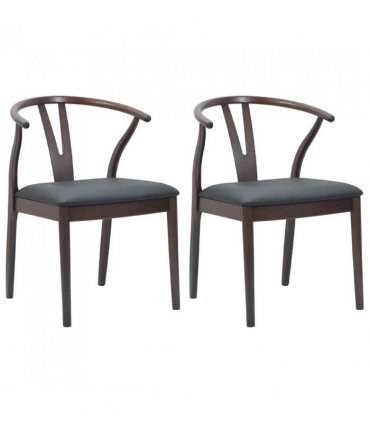 vidaXL Dining Chair 2 pcs Light Brown and Black Solid Rubber Wood — V0672004507